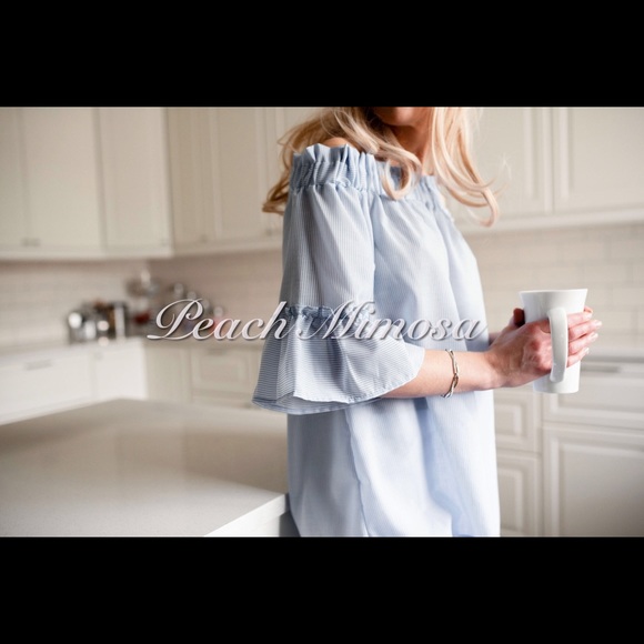 Pinstripe OTS bow detail top - Picture 3 of 5